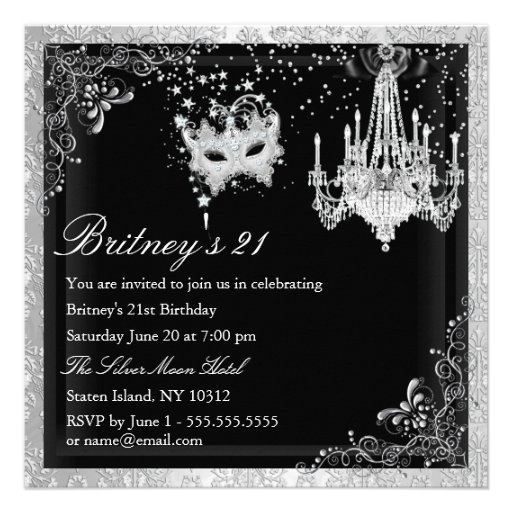 Elegant Black & Silver Masquerade 21st Invite