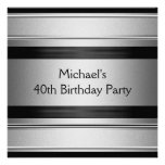 Elegant Black & Silver Metal 40th Birthday Party Personalized Invite
