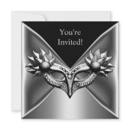 Elegant Black Silver Metal Mask Event Party 2 invitation
