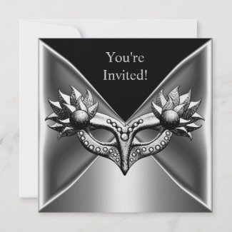 Elegant Black Silver Metal Mask Event Party 2 invitation