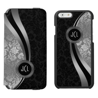Elegant Black & Silver Metallic Floral Damasks 2 Incipio Watson™ iPhone 6 Wallet Case