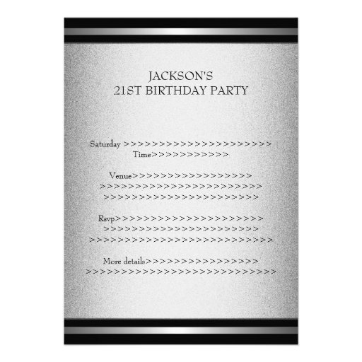 Elegant Black Silver Stripe 21st Birthday Male Custom Invite