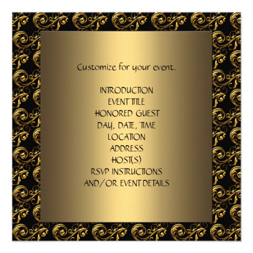 Elegant Black Swirl Gold Party Invitation
