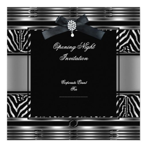 Elegant Black Tie Dinner Zebra Silver black Custom Announcements