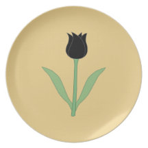 Elegant Black Tulip on Gold Color. Party Plate