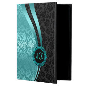Elegant Black & Turquoise Floral Damasks Monogram Powis iPad Air 2 Case