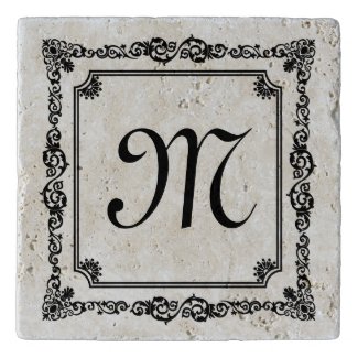 Elegant Black Vintage Floral Frame Monogramed 2 Trivets