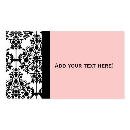 Elegant Black White and Pink Damask Business Card