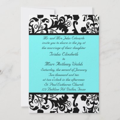Elegant Black White and Teal Wedding Invitation by DizzyDebbie