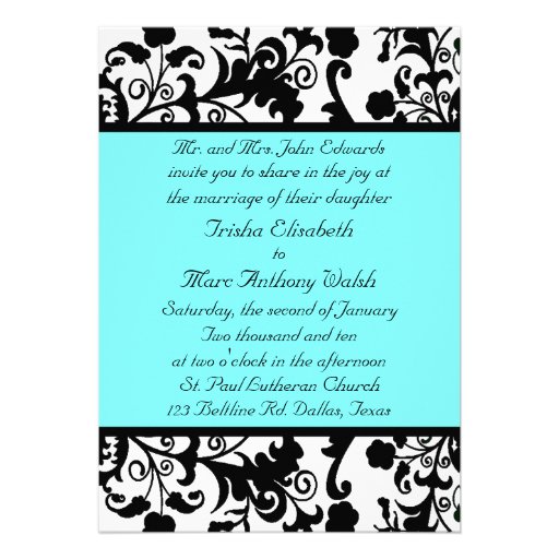 Elegant Black, White, and Teal Wedding Invitation