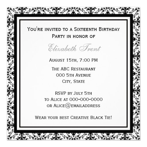 Elegant Black White Damask #2 Gold Sweet 16 #2 Invitations
