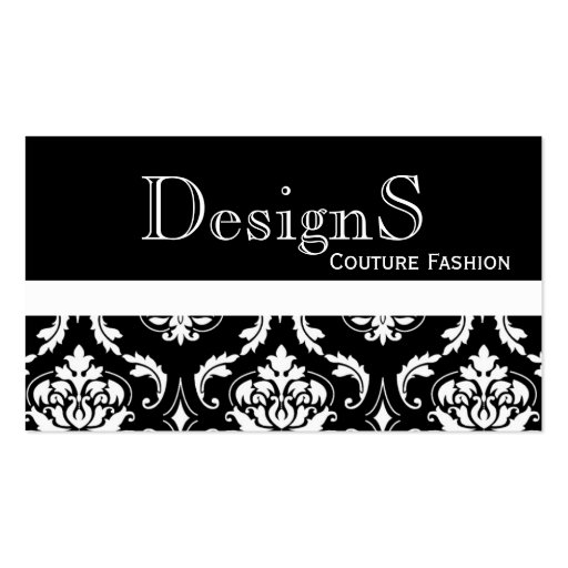 Elegant Black White Damask Fashion Business Card (front side)