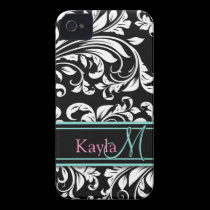 Elegant Black & White Damask Pattern with Monogram casemate cases