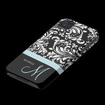 Elegant Black & White Damask Pattern with Monogram casemate cases