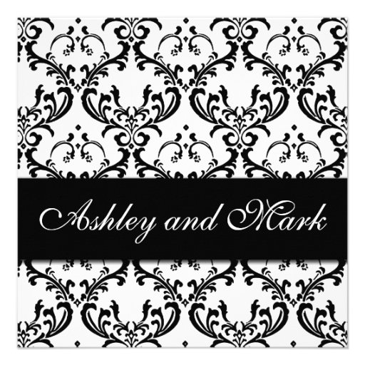 Elegant Black White Damask Wedding Invitation