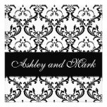 Elegant Black White Damask Wedding Invitation at Zazzle