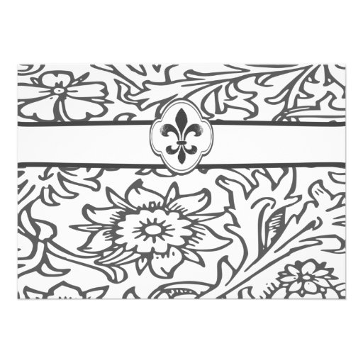 Elegant Black White Fleur de Lis Event Invitations