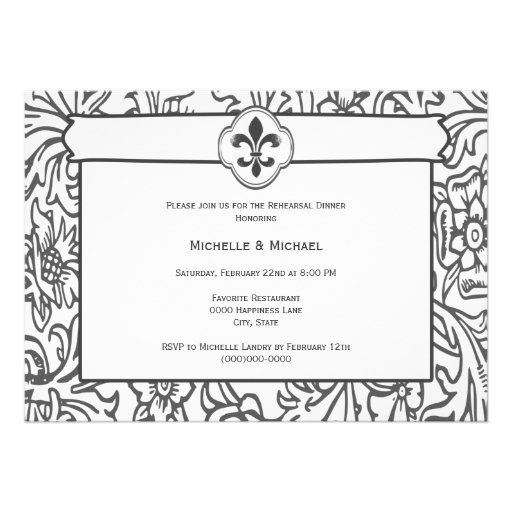 Elegant Black White Fleur de Lis Event Invitations