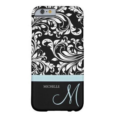 Elegant black & white floral damask with monogram barely there iPhone 6 case
