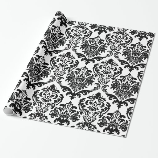 Elegant Black & White Floral Damasks Pattern Wrapping Paper Zazzle