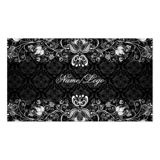 Elegant Black & White Floral Swirls Business Card Template