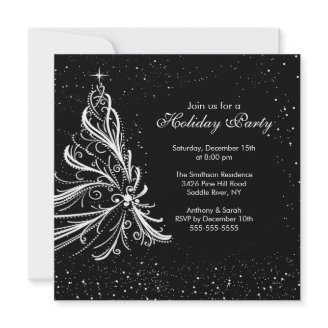 Elegant Black & White Holiday Party Invitation
