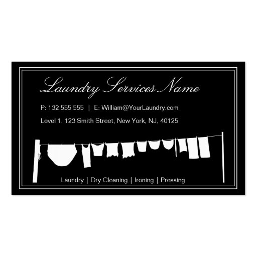 Elegant Black & White Laundry Business Card (front side)