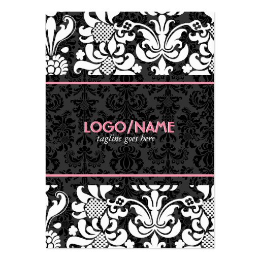 Elegant Black & White Look Vintage Floral Damasks Business Card Template (front side)