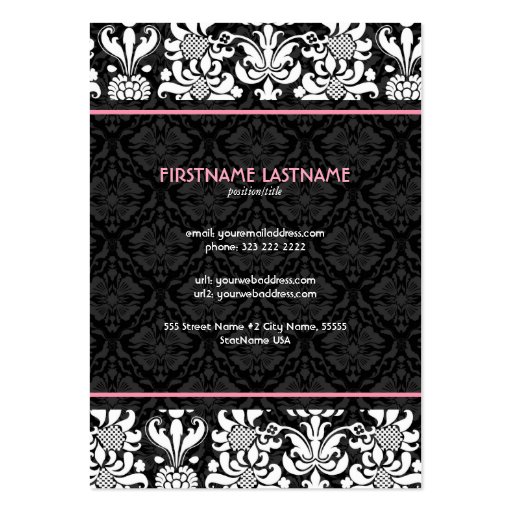 Elegant Black & White Look Vintage Floral Damasks Business Card Template (back side)