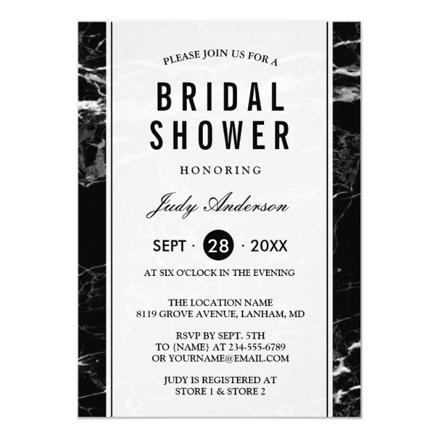 Elegant Black White Marble Wedding Bridal Shower Card