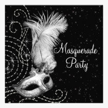 Elegant Black White Masquerade Party invitations