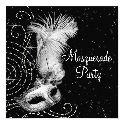Elegant Black White Masquerade Party Personalized Invites
