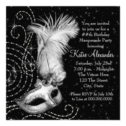 Elegant Black White Masquerade Party Personalized Invites