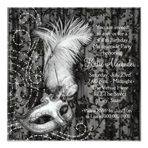 Elegant Black White Masquerade Party Personalized Invitation
