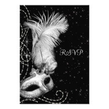 Elegant Black White Masquerade Party Personalized Invitations