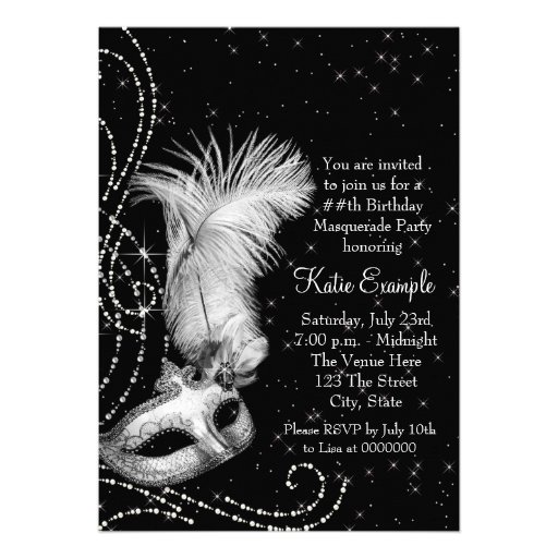 Elegant Black White Masquerade Party Invites