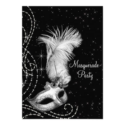 Elegant Black White Masquerade Party Invites (front side)
