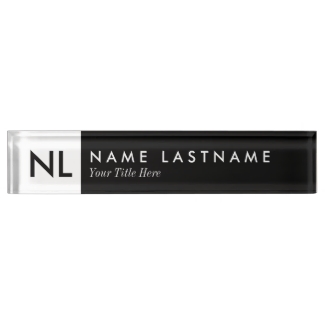 Elegant Black White Monogram Desk Nameplate