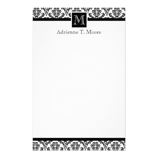 Elegant Black White Monogram Initial Stationery