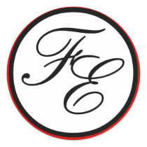 Elegant Black & White Monogram Wedding Seal Red Round Sticker