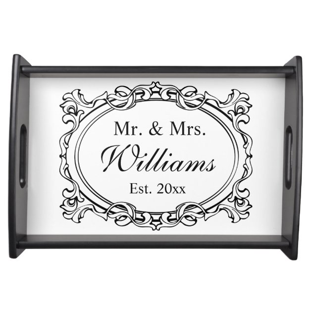 Elegant Black White Mr. & Mrs. Wedding Serving Trays