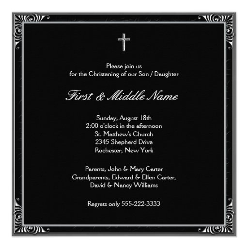 Elegant Black White Photo Christening Personalized Announcements