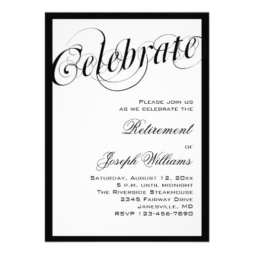 Elegant Black & White Retirement Party Invitations (front side)