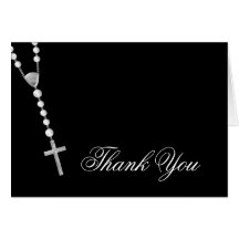 Elegant Black White Rosary Thank You Cards
