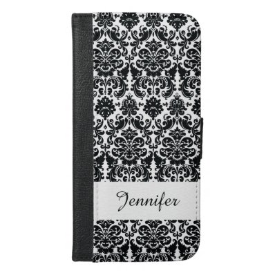 Elegant Black White Vintage Damask Pattern iPhone 6/6S Plus Wallet Case