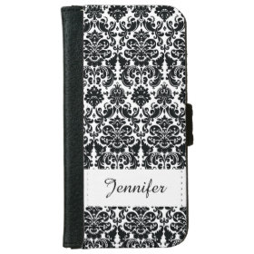 Elegant Black White Vintage Damask Pattern iPhone 6 Wallet Case