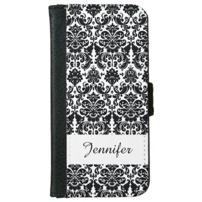 Elegant Black White Vintage Damask Pattern Wallet Phone Case For iPhone 6/6S