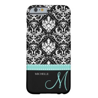 Elegant black & white vintage damask with monogram iPhone 6 case