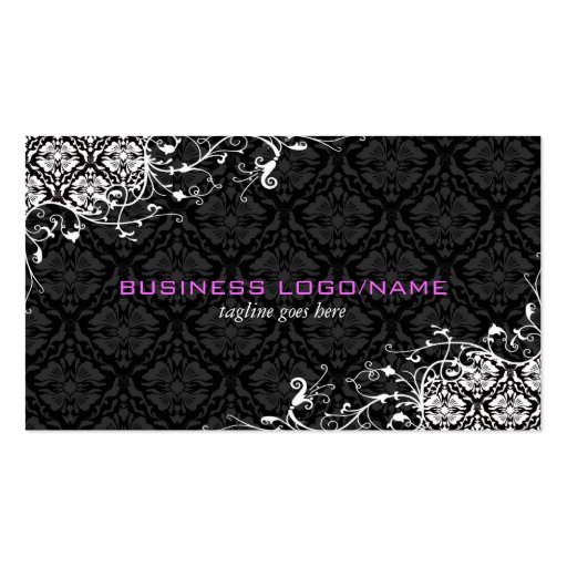 Elegant Black & White  Vintage Floral Damasks Business Card Templates (front side)