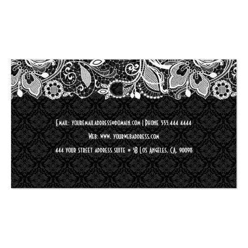 Elegant Black & White Vintage Lace & Damasks 2 Business Card (back side)